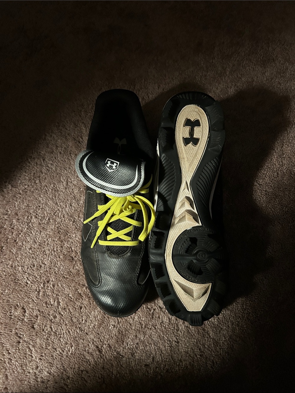Under Armour Men’s Black Athletic Cleats with Bright Yellow Laces